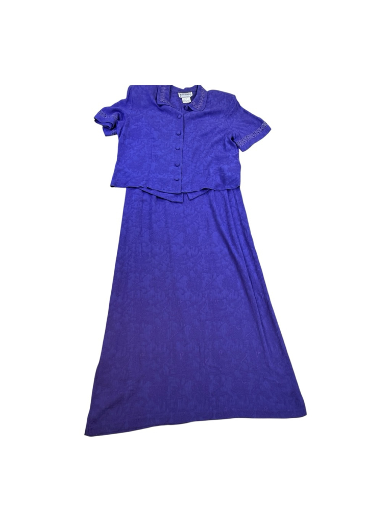 Karin Stevens Purple Jacquard Maxi Dress & Short Sleeve Jacket Set Size 14
